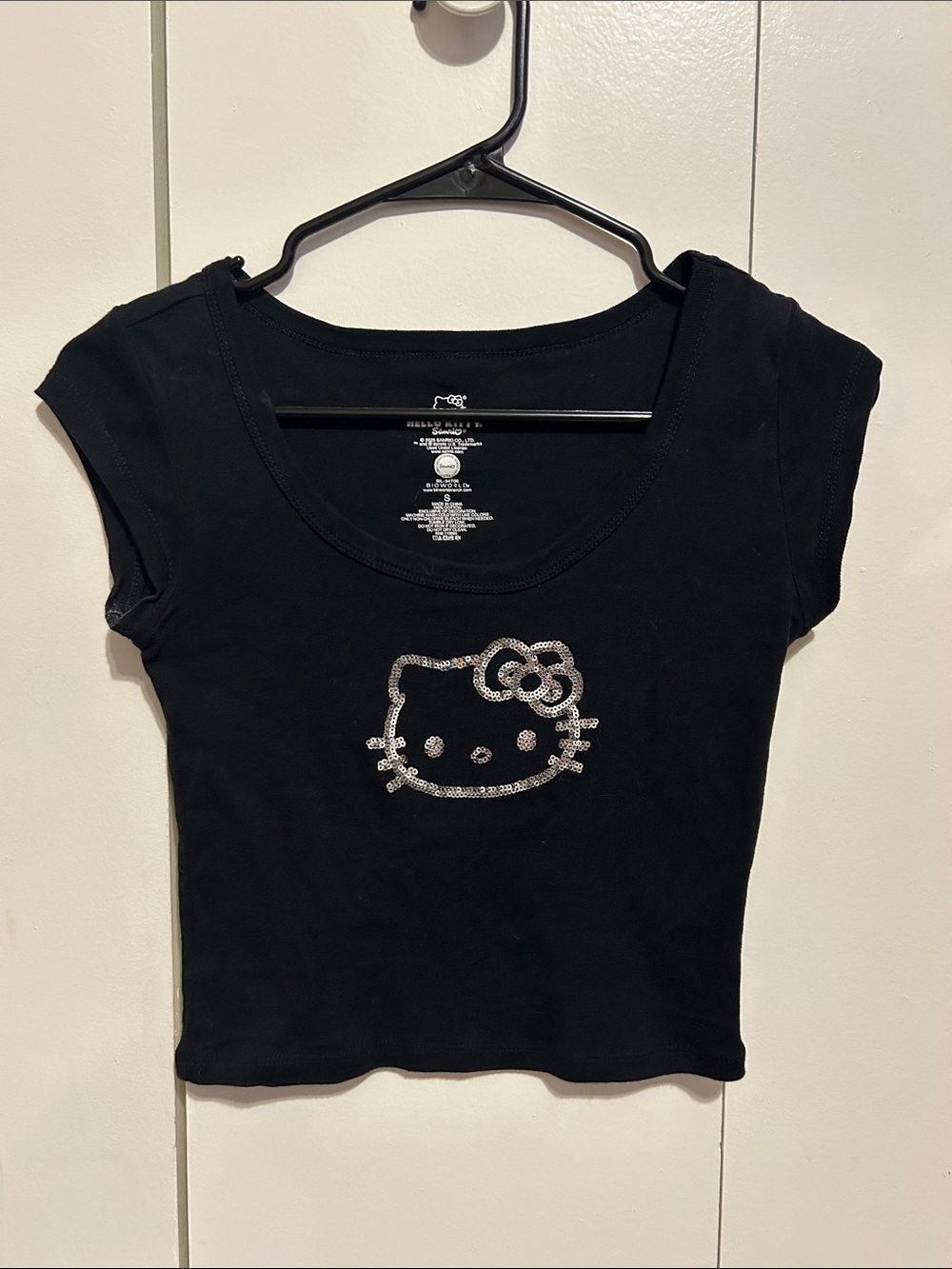 Hello Kitty Black Crystal Logo Crop Tee
